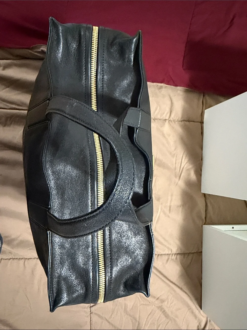 MCM Black Leather Tote with Gold Aren Logo Accent